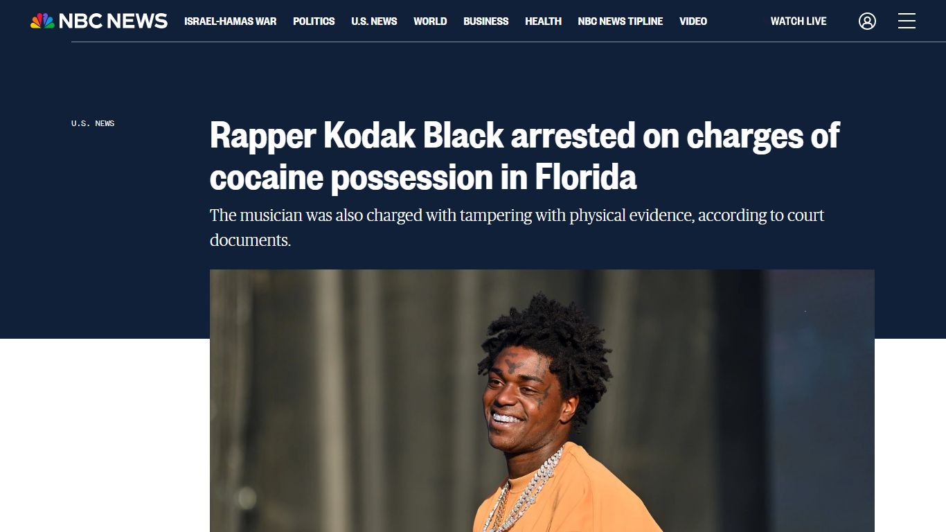 Rapper Kodak Black arrested on charges of cocaine possession in Florida