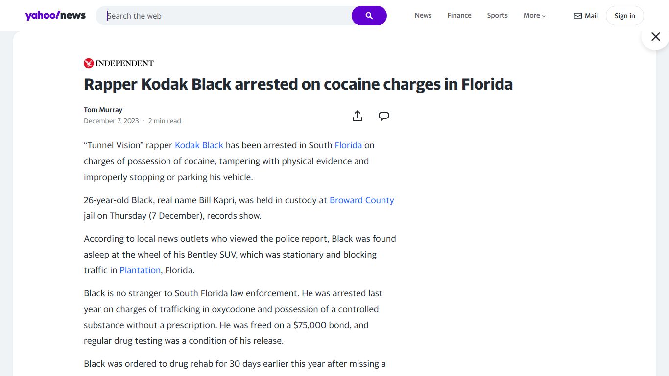 Rapper Kodak Black arrested on cocaine charges in Florida - Yahoo News